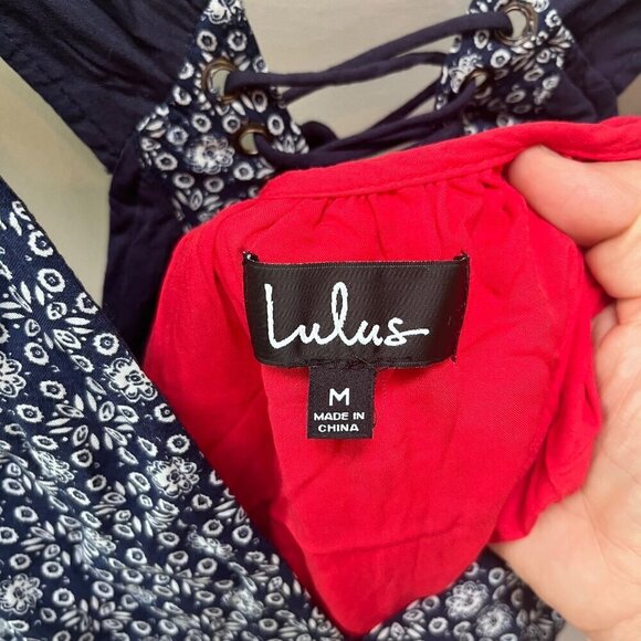 NEW Lulus La Vie En Roses Navy and Red Floral Print Dress- Sz. M - Picture 5 of 5